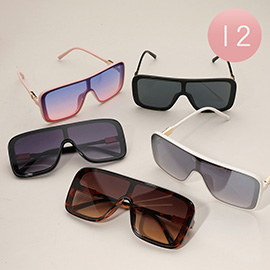 12Pairs - Oversized Flat Top Gradient Shield Sunglasses