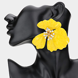 Oversized Stone Bud Enamel Petal Flower Earrings
