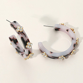 Quatrefoil Stone Pointed Celluloid Acetate Hoop Earrings