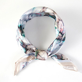Muted Watercolor Peony Printed Square Silky Satin Scarf
