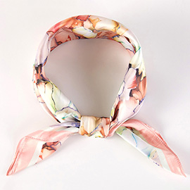 Muted Watercolor Peony Printed Square Silky Satin Scarf