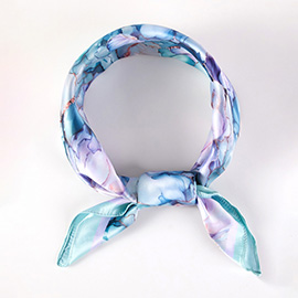 Muted Watercolor Peony Printed Square Silky Satin Scarf