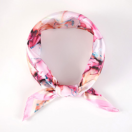 Muted Watercolor Peony Printed Square Silky Satin Scarf