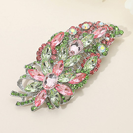 Flower Stone Cluster Pointed Glass Stone Embellished Leaf Pin Brooch