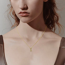 -I- 14K Gold Dipped CZ Stone Paved Initial Monogram Pendant Necklace