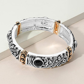 Two Tone Antique Metal Stone Boho Stretch Bracelet