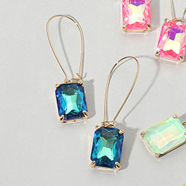 Emerald Cut Stone Dangle Evening Earrings