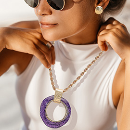 Resin Abstract Ring Pendant Rope Chain Statement Necklace