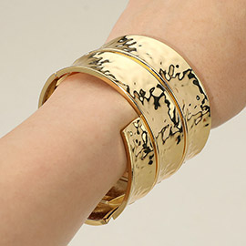 Bold Wide Textured Metal Hinged Bangle Bracelet