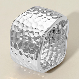 Hammered Metal Wide Hinged Bangle Bracelet