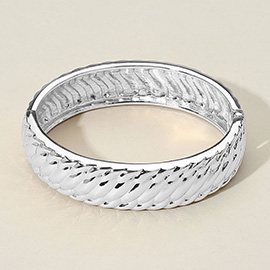 Twisted Textured Metal Hinged Bangle Bracelet