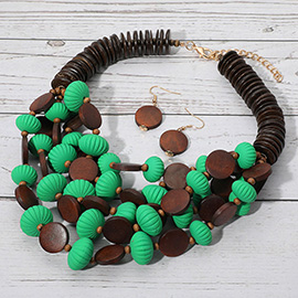 Bold Tribal Wooden Beaded Layered Statement Necklace