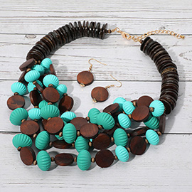 Bold Tribal Wooden Beaded Layered Statement Necklace