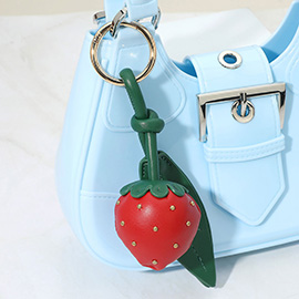 Faux Leather Plush Strawberry Keychain / Bag Charm