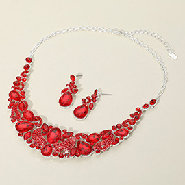 Teardrop Marquise Stone Cluster Embellished Collar Evening Necklace