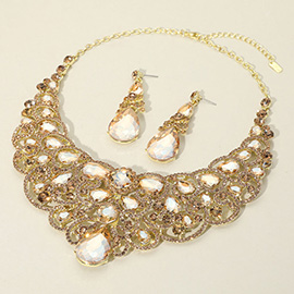 Teardrop Stone Cluster Embellished Collar Evening Necklace
