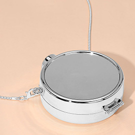 Metallic Round Compact Mirror Clutch Evening Bag / Crossbody Bag