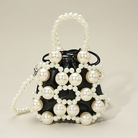 Bold Pearl Ball Beaded Top Handle Mini Crossbody Bag