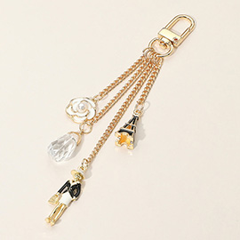 SECRET BOX_Pearl Enamel Flower Eiffel Tower Lady Stone  Charm Drop Chain Bag Charm / Keychain