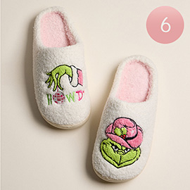 6Pairs - Howdy Western Grinch Green Monster  Holiday Indoor Slippers