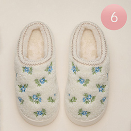 6Pairs - Small Floral embroidery Flat Sile with Full Coverage Indoor Slippers