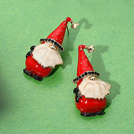 Stone Pointed Enamel Festive Santa Gnome Earrings