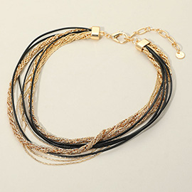 Elegant Multi-Strand Gold and Black Layered Necklace
