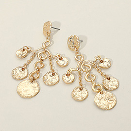 Textured Metal Coin Drop Statement Earrings