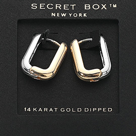 SECRET BOX_14K Gold Dipped Two Tone Mini Square Huggie Hoop Earrings