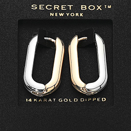 SECRET BOX_14K Gold Dipped Two Tone Oval Huggie Hoop Earrings