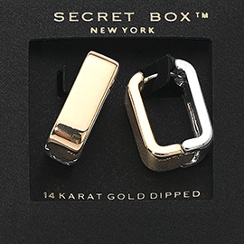 SECRET BOX_14K Gold Dipped Two Tone Square Mini Huggie Hoop Earrings