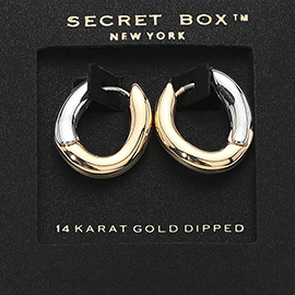 SECRET BOX_14K Gold Dipped Two Tone Mini Oval Huggie Hoop Earrings