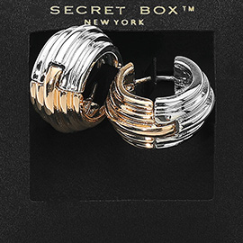 SECRET BOX_14K Gold Dipped Textured Two Tone Chunky Mini Huggie Hoop Earrings