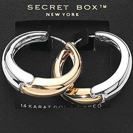 SECRET BOX_14K Gold Dipped Chunky Two Tone Huggie Hoop Earrings
