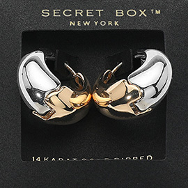 SECRET BOX_14K Gold Dipped Two Tone Huggie Hoop Earrings