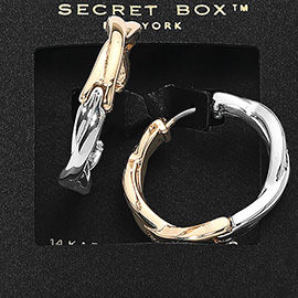 SECRET BOX_14K Gold Dipped Twisted Two Tone Huggie Hoop Earrings