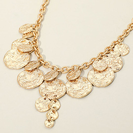 Textured Disc Charm Statement Necklace
