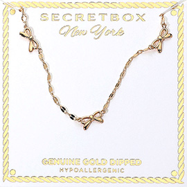 SECRET BOX_Genuine Gold Dipped Hypoallergenic Bow Charm Link Station Necklace