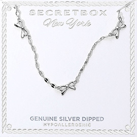 SECRET BOX_Genuine Silver Dipped Hypoallergenic Bow Charm Link Station Necklace
