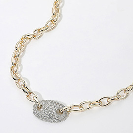 14K Gold Plated CZ Stone Paved Mariner Link Pendant Chunky Chain Necklace