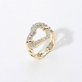 CZ Stone Paved Open Heart Ring