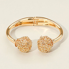 Textured Metal Sphere Tip Hinged Cuff Bangle Bracelet