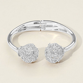 Textured Metal Sphere Tip Hinged Cuff Bangle Bracelet