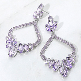 Marquise Stone Cluster Embellished Rhinestone Paved Open Chandelier Dangle Evening Earrings