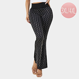 Plus Size High Waisted Bling Studded Diamond Pattern Flare Leggings