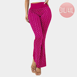 Plus Size High Waisted Bling Studded Diamond Pattern Flare Leggings