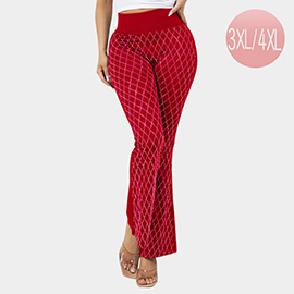 Plus Size High Waisted Bling Studded Diamond Pattern Flare Leggings