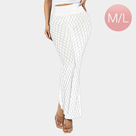 High Waisted Bling Studded Diamond Pattern Flare Leggings