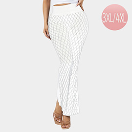 Plus Size High Waisted Bling Studded Diamond Pattern Flare Leggings