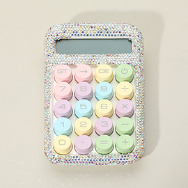 Colorful Round Keys Rhinestone Studded Electronic Calculator